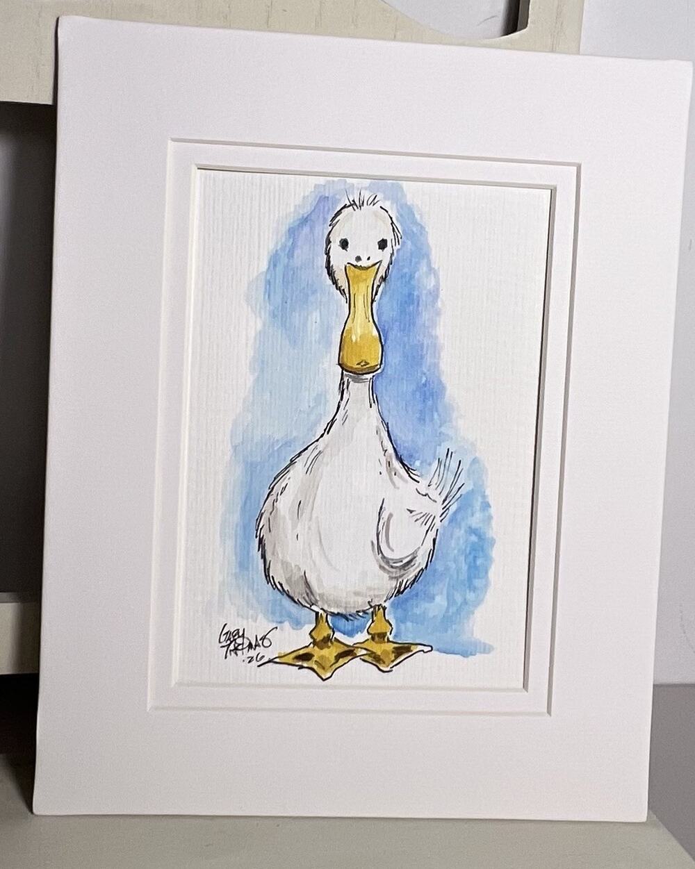 Original watercolor painting Duck Cottage Farm Country 5x7 With 8x10 Matte
